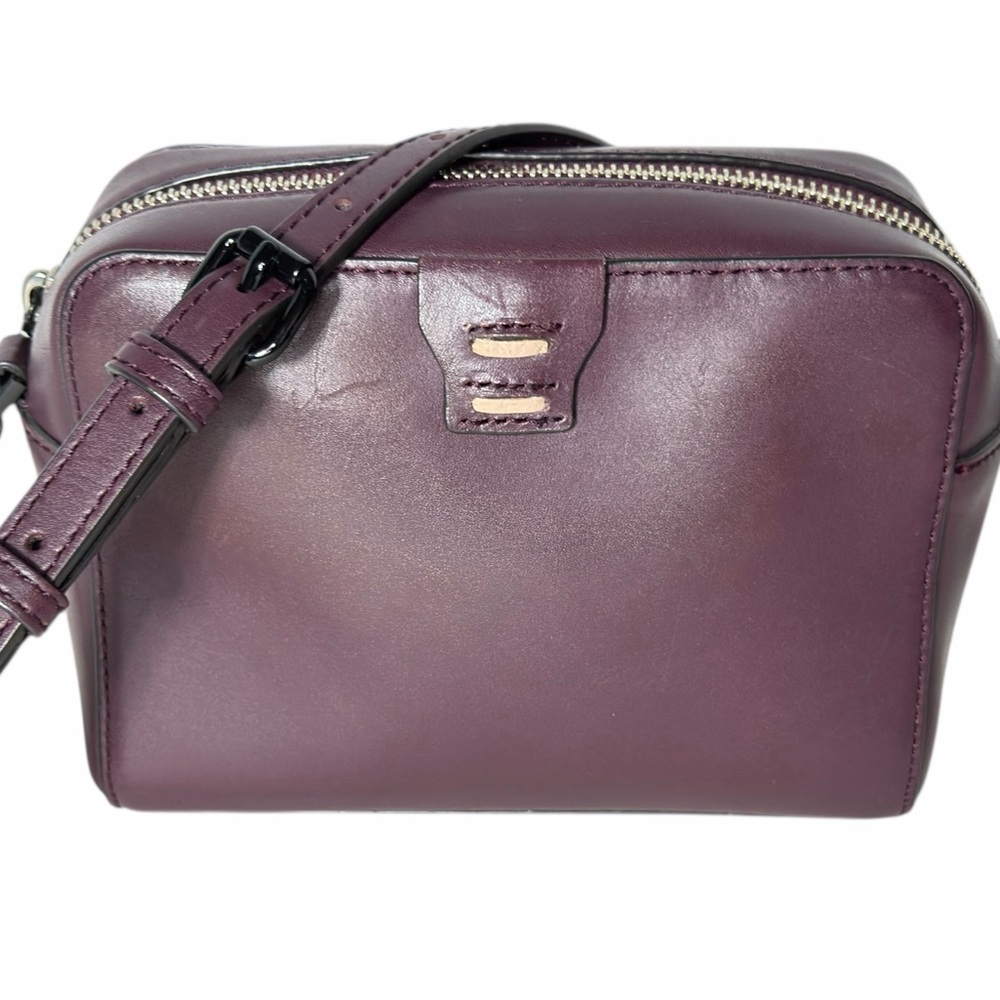Rebecca Minkoff Leather Crossbody Bag Wine Burgundy Minimalist Adjustable Strap